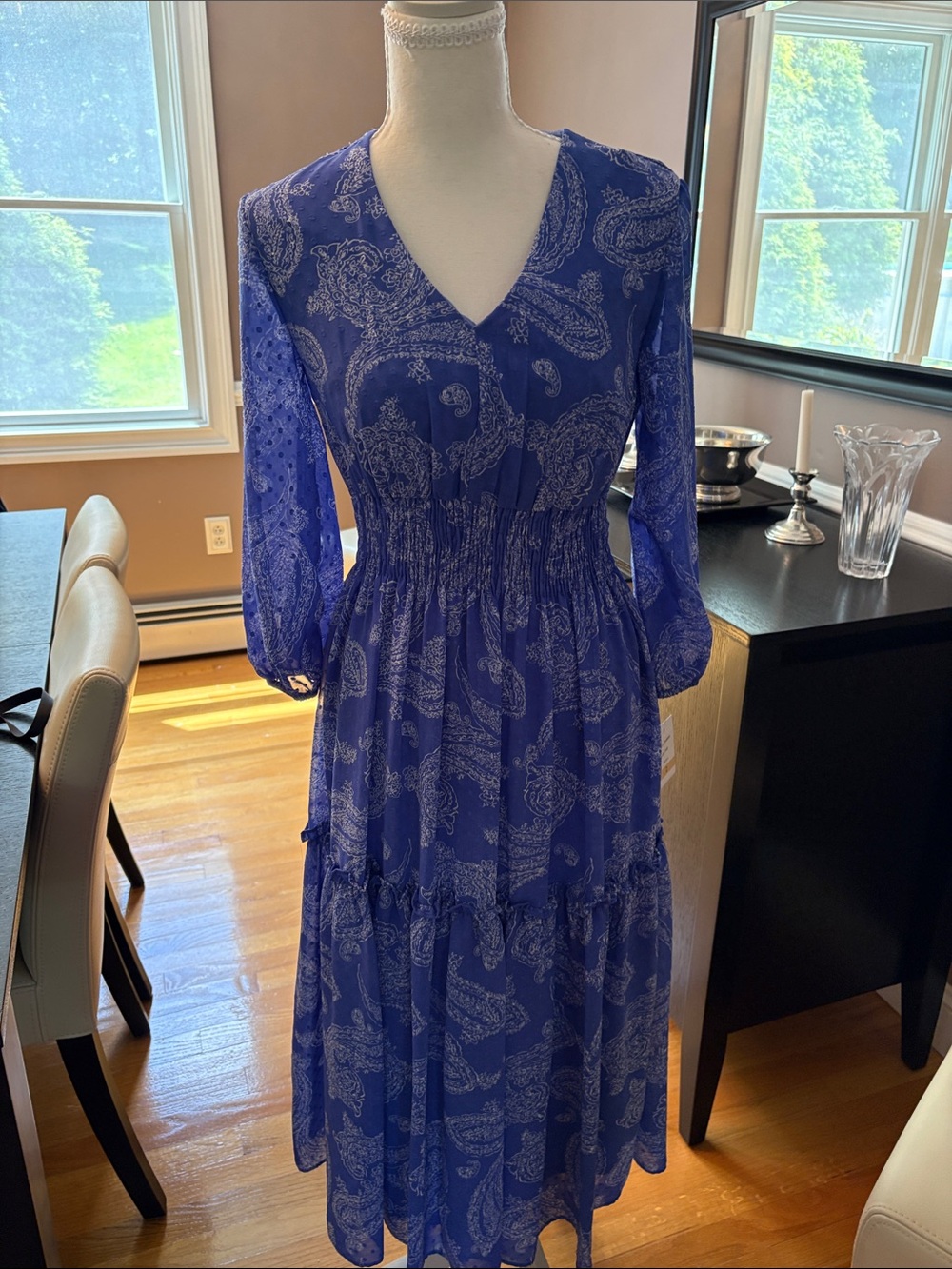 Just...Taylor Royal Blue Paisley V-Neck Long Sleeve Midi Dress